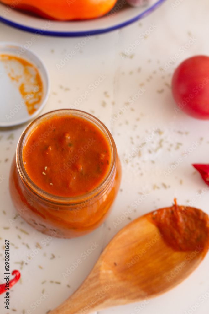 tomato sauce in a bowl top view tomato sauce in a bowl top view