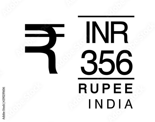R, INR, 356, Rupee, India Banking Currency icon typography logo banner set isolated on background. Abstract concept graphic element. Collection of currency symbols ISO 4217 signs used in country