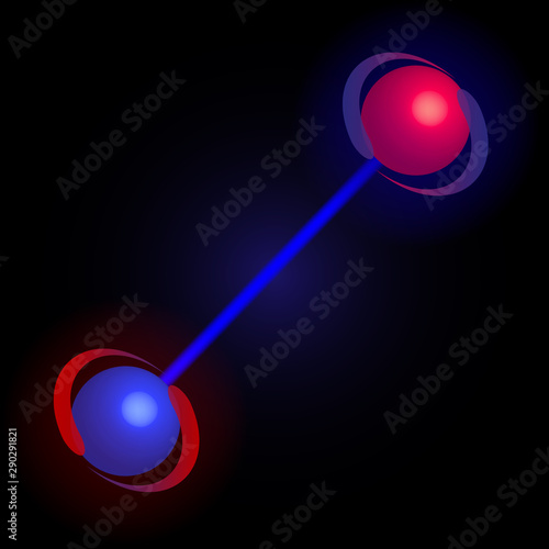 quantum entanglement. Science. Physics. Two particles connected to each other.