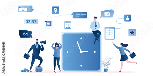 Time management and deadline concept, employees or business people and sad businessman boss