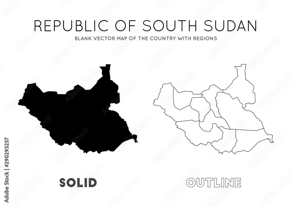 South Sudan map. Blank vector map of the Country with regions. Borders ...