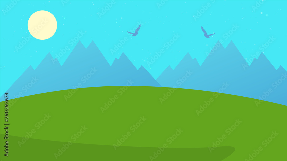green landscape background, mountains, sky, nature