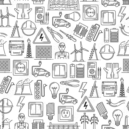Electric power, electricity seamless pattern