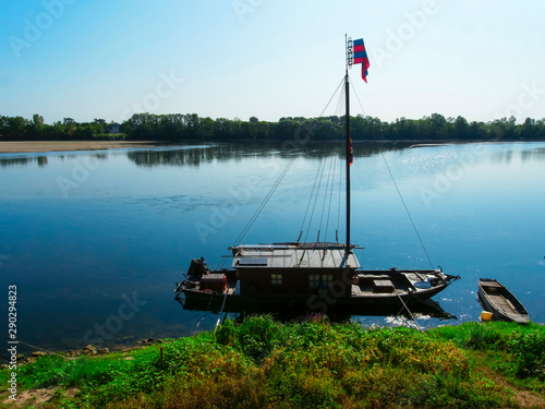 boat stands at the pier on the Loire river 