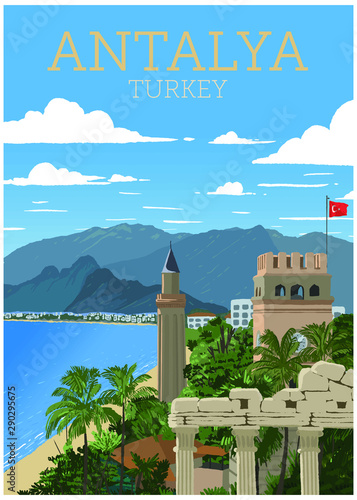 Famous Landmark of Antalya, Yivli Minare. Vector illustration. Antalya, Turkey. - Vektör illustration