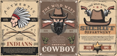 Wild West sheriff, cowboy and indian chief