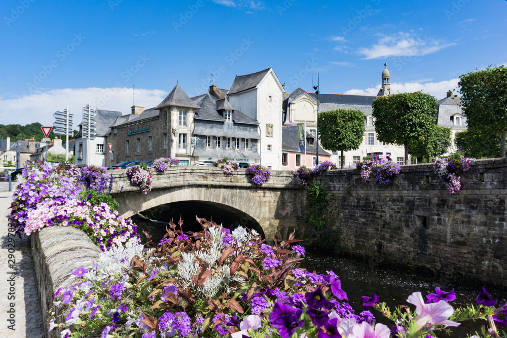 picturesque idyllic small town of Quimperle in Brittany in northwestern France with river Laita