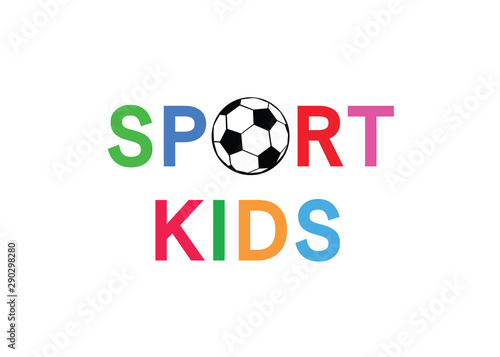 The words "sport kids" written in colored letters. Icon, siluet. Sport and health.