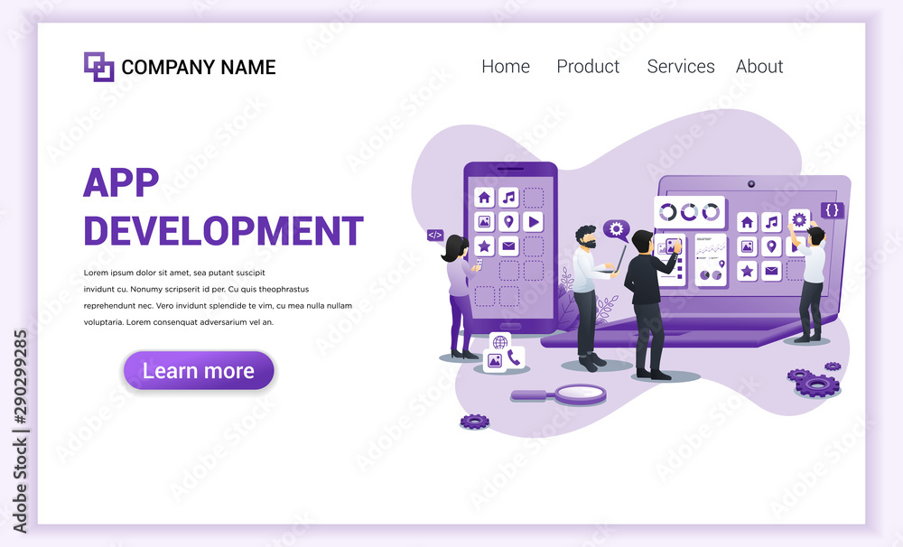 Modern Flat design concept of App Development with characters on screen building app and software. Can use for banner, business, development, landing page, website template. Flat vector illustration Modern Flat design concept of App Development with characters on screen building app and software. Can use for banner, business, development, landing page, website template. Flat vector illustration