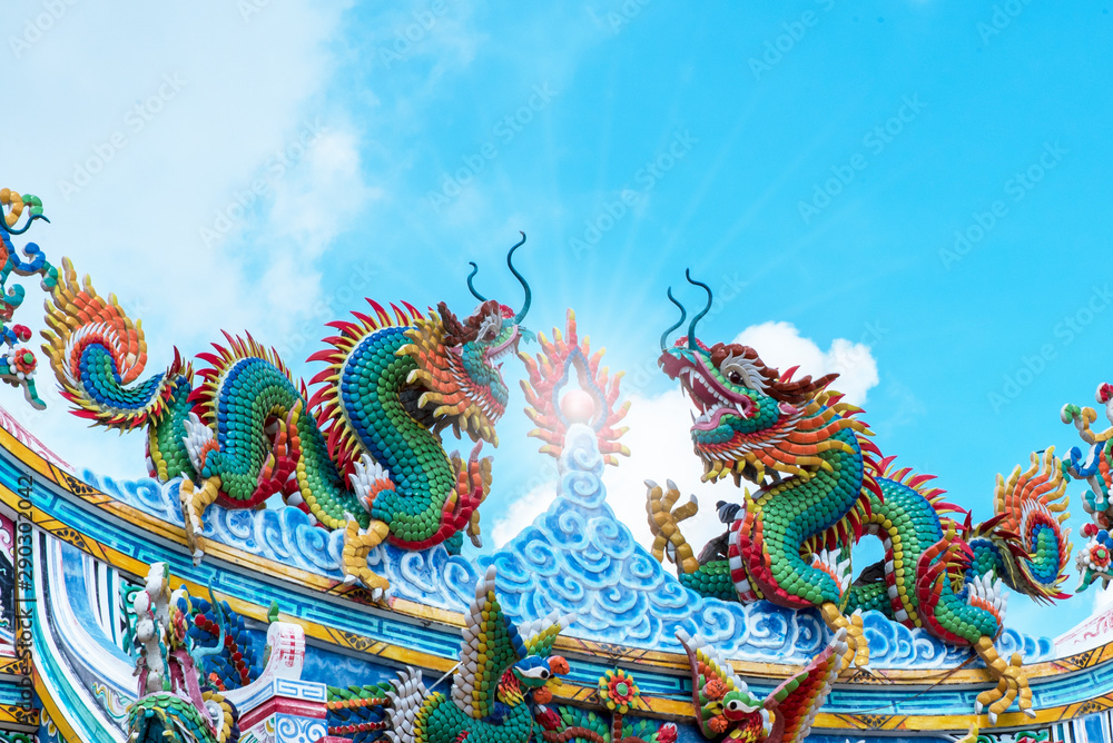 Fototapeta premium The Chinese Dragon stucco portrait photo,