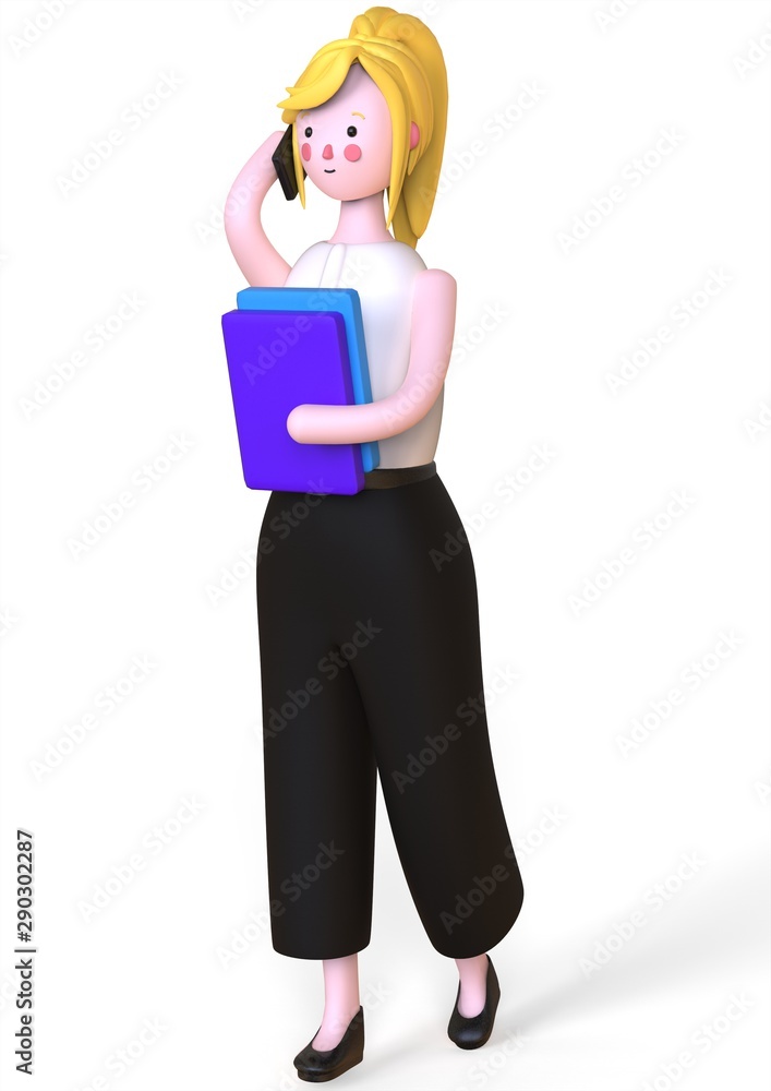 Young beautiful blonde girl in office suit with phone on white background Young beautiful blonde girl in office suit with phone on white background