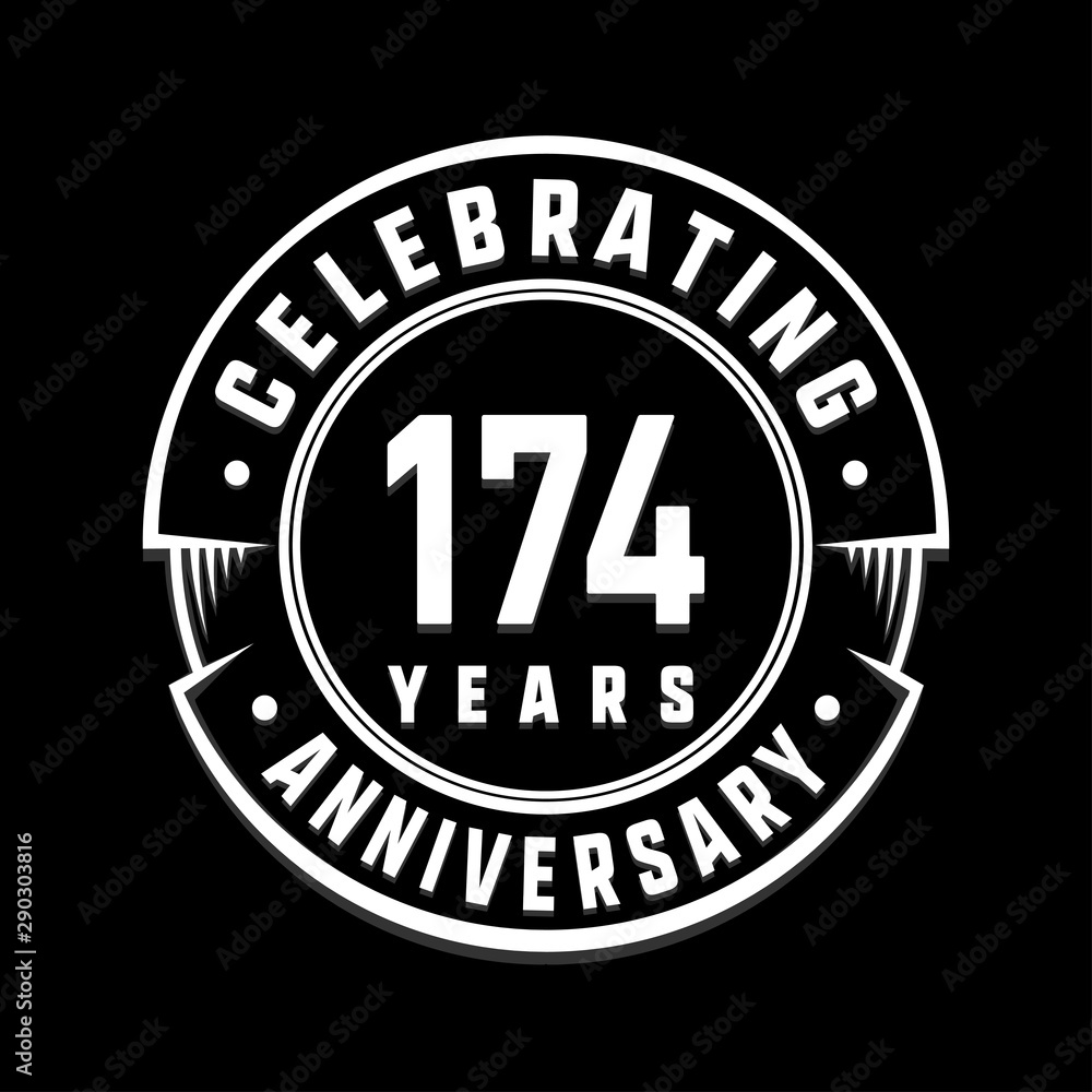 Celebrating 174th years anniversary logo design. One hundred and seventy-four years logotype. Vector and illustration.