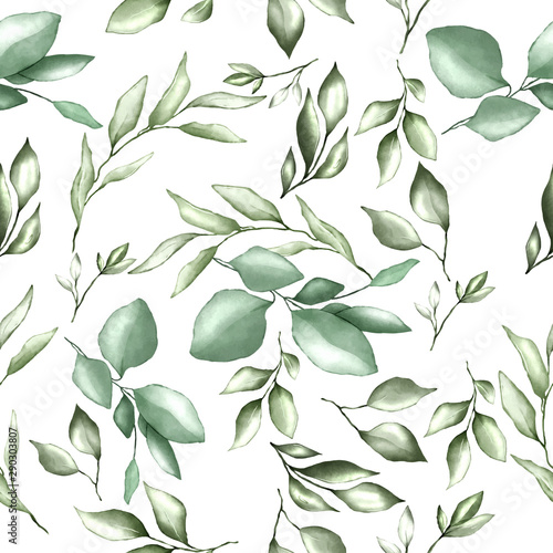seamless pattern with Watercolor floral and leaves