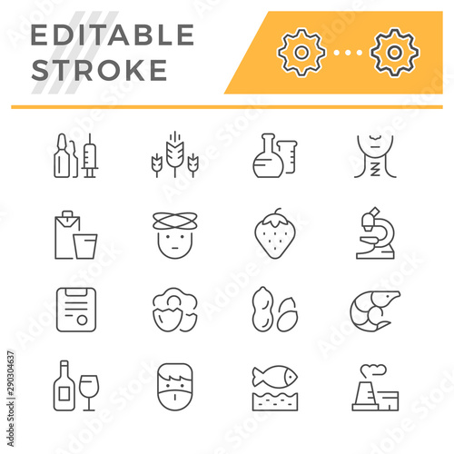 Set editable stroke line icons of allergy