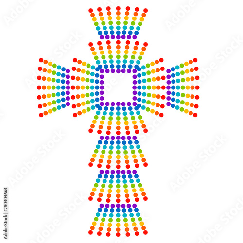 Foto Christian cross of dots of seven colors of the rainbow