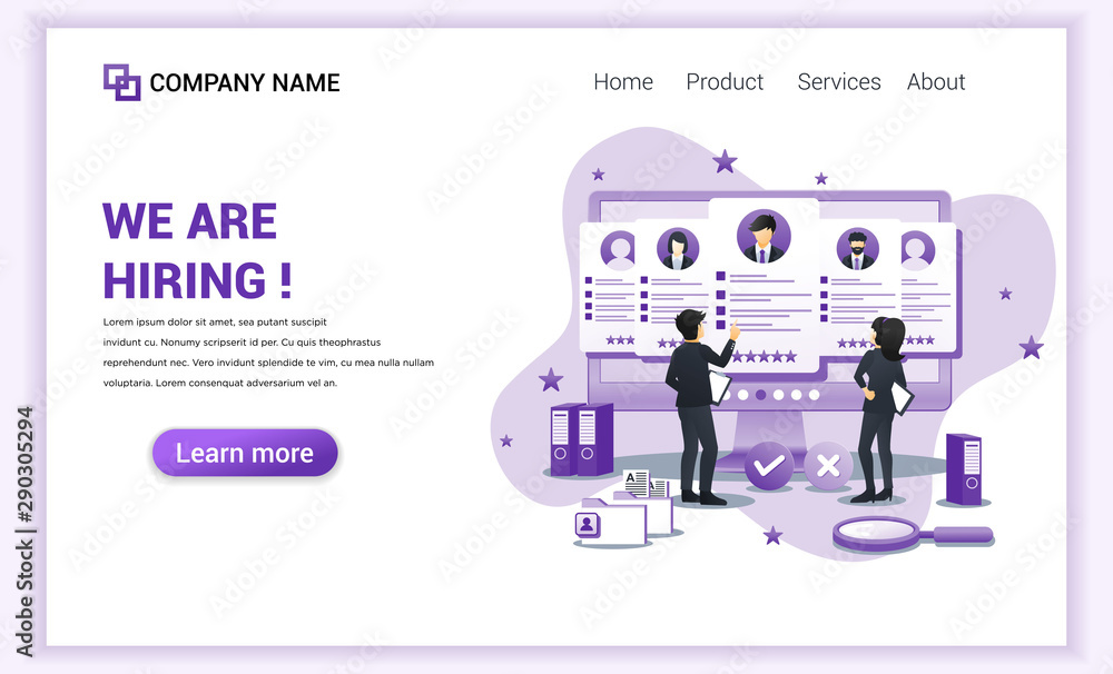 Modern Flat design concept of Hiring and online recruitment with characters process choice a resume. Can use for banner, business, content strategy, landing page, web design. Flat vector illustration Modern Flat design concept of Hiring and online recruitment with characters process choice a resume. Can use for banner, business, content strategy, landing page, web design. Flat vector illustration