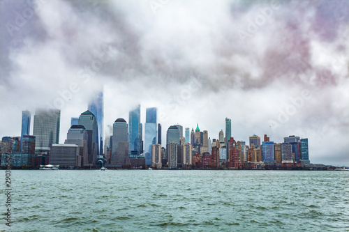 New York downtown with low clouds over Hudson bay © Sergey Novikov