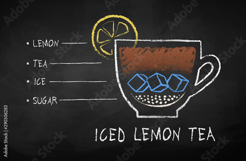 Chalk drawn sketch of iced tea with lemon