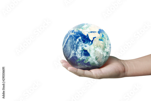 Globe  earth in hand  holding our planet glowing. Earth image provided by Nasa