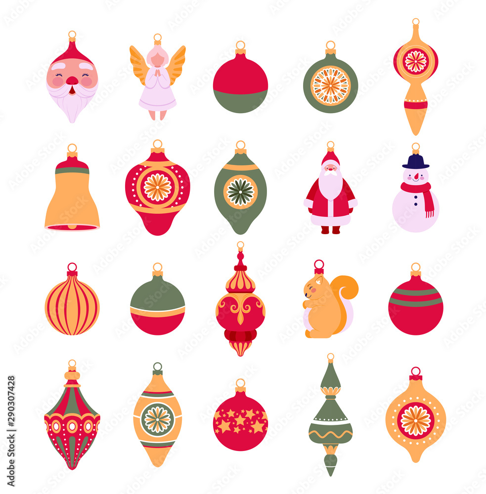 Set of Christmas retro toys for decorating the Christmas tree. New Year's elements Set of Christmas retro toys for decorating the Christmas tree. New Year's elements