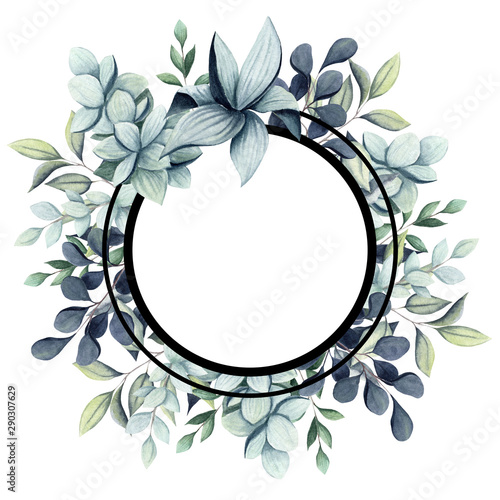 Frame with Watercolor Tree Branches and Leaves