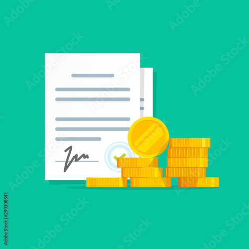 Money lend contract success deal, borrow agreement promise with vector illustration, flat cartoon signature document and loan or credit cash, financial insurance application form or partnership image