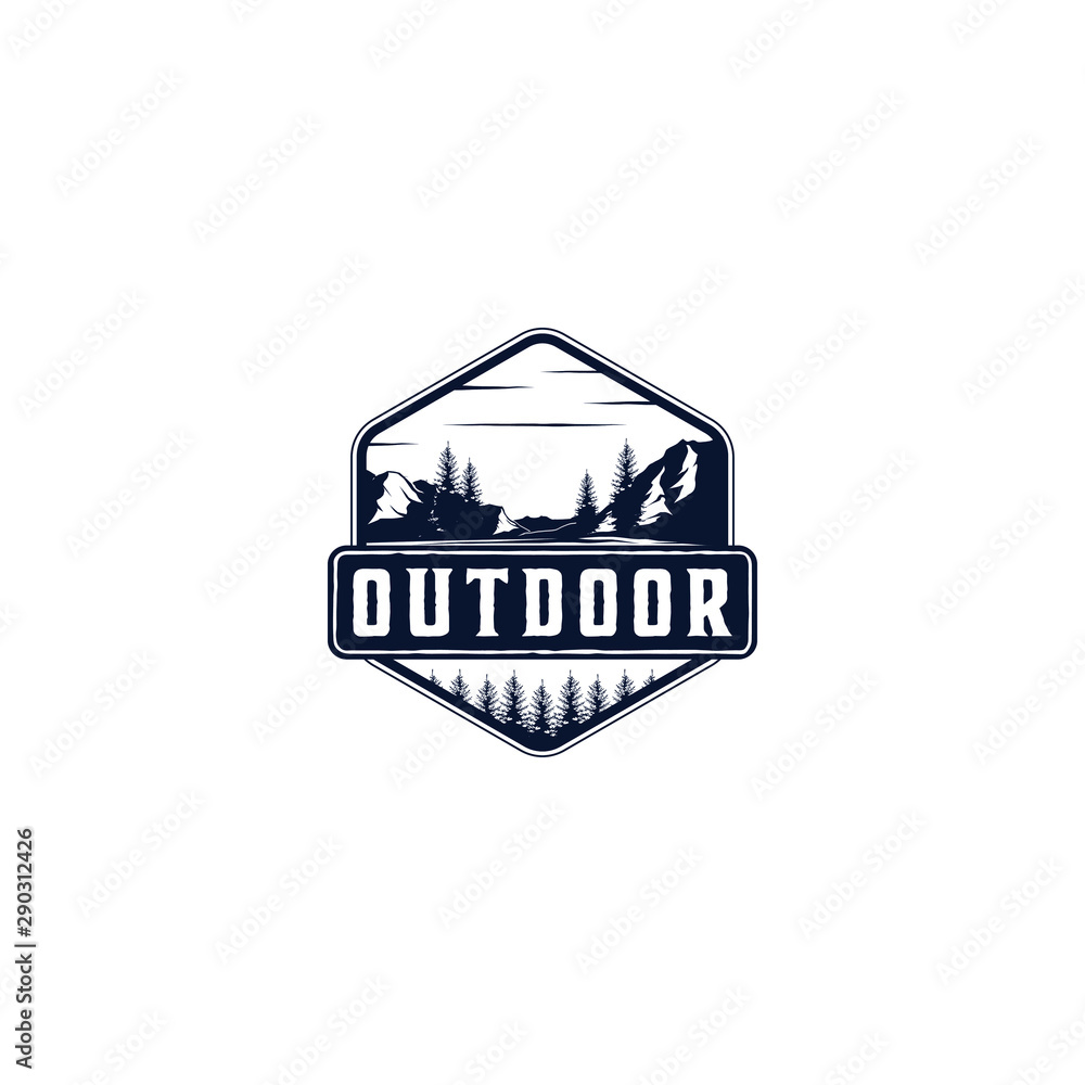 Obraz premium Outdoor mountain nature logo - adventure wildlife pine tree forest design