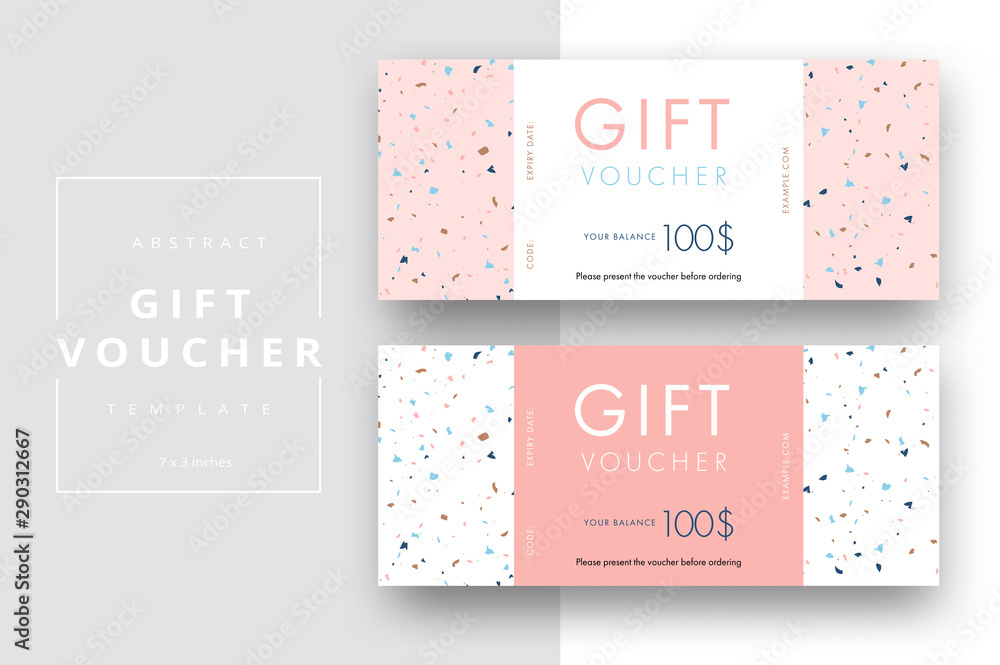 Abstract gift voucher card template. Modern discount coupon or