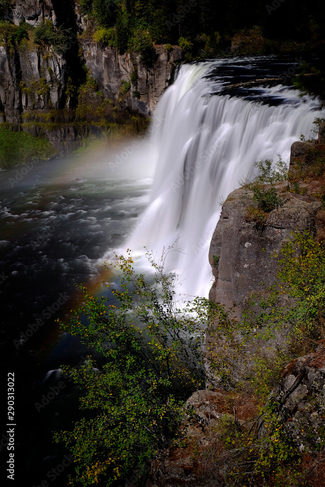 Mesa Falls Waterfall Rugged Canyon with Mist Mesa Falls Waterfall Rugged Canyon with Mist