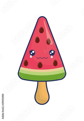 watermelon ice cream in stick kawaii character