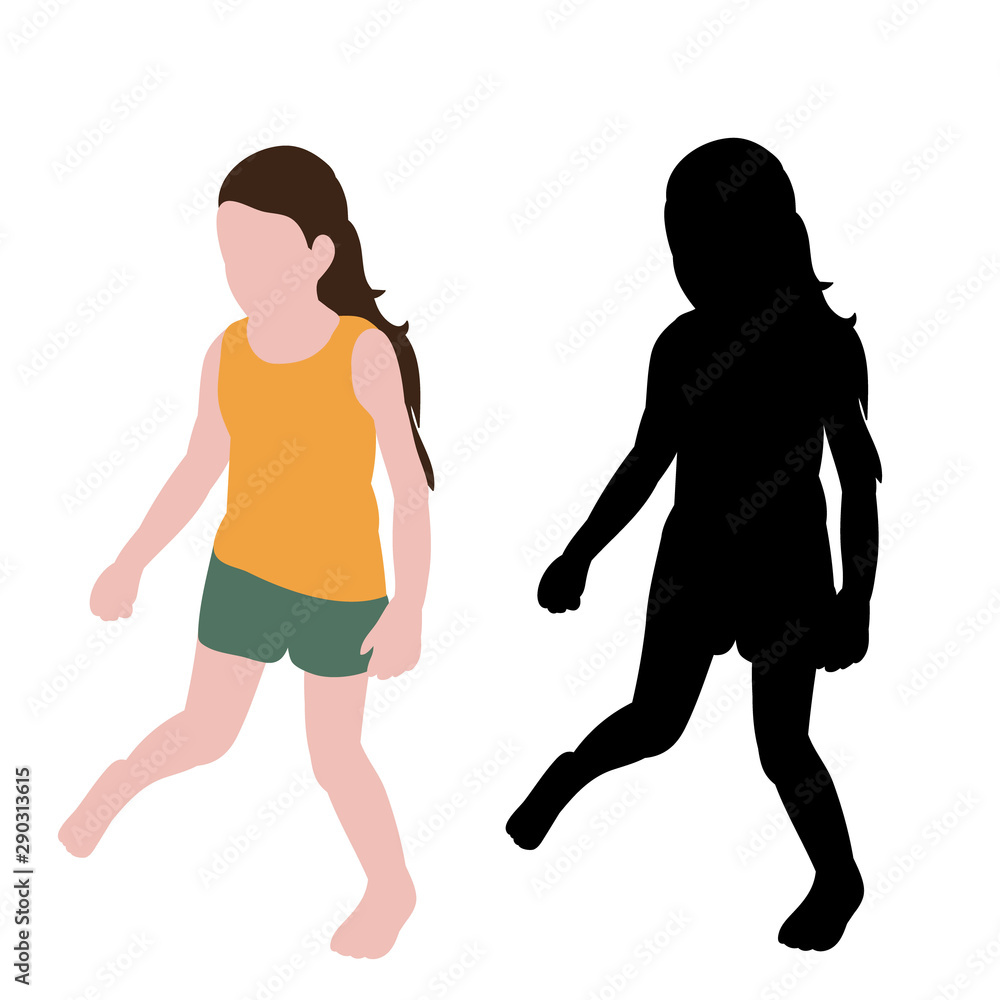 vector, isolated, little girl without a face, in a flat style