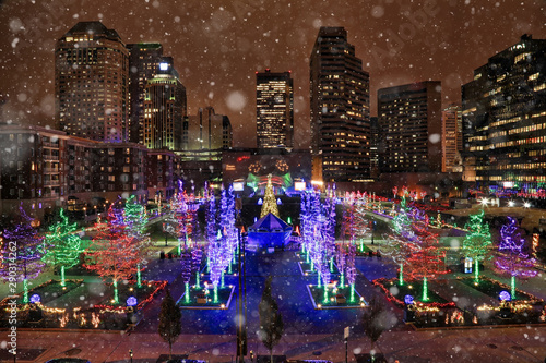 Photography Columbus Commons in Ohio is illuminated the the Christmas holidays