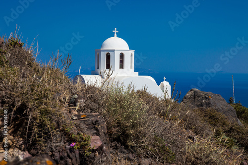 Church of Saint Mark located next to the hiking path between Fira and Oia in Santorini Island