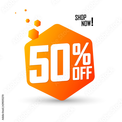 Sale 50% off, banner design template, discount tag, app icon, vector illustration