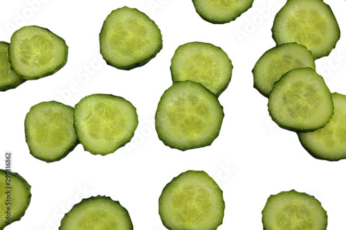 texture of sliced cucumber circles on a white background