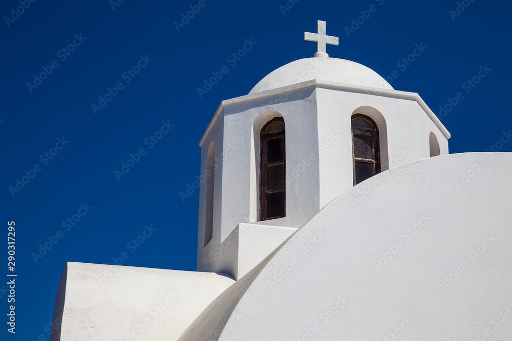 Dome of the Church of Saint Mark located next to the hiking path between Fira and Oia in Santorini Island