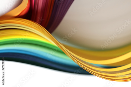 Abstract rainbow gradient color wave curl strip paper background. Soft focus.