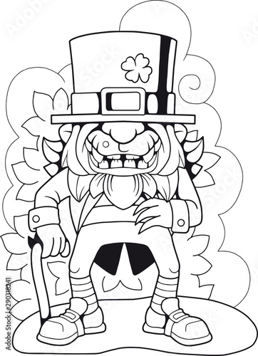 cartoon fairy tale leprechaun, coloring book, funny illustration