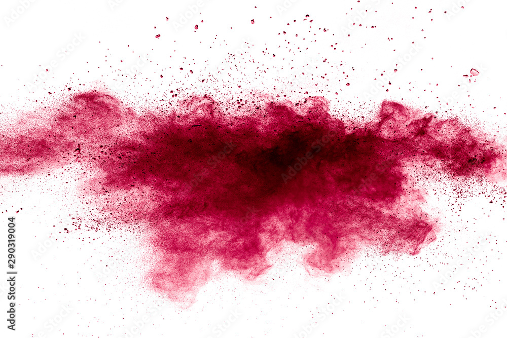 Red powder explosion on white background. Freeze motion of red dust particles splash. Red powder explosion on white background. Freeze motion of red dust particles splash.
