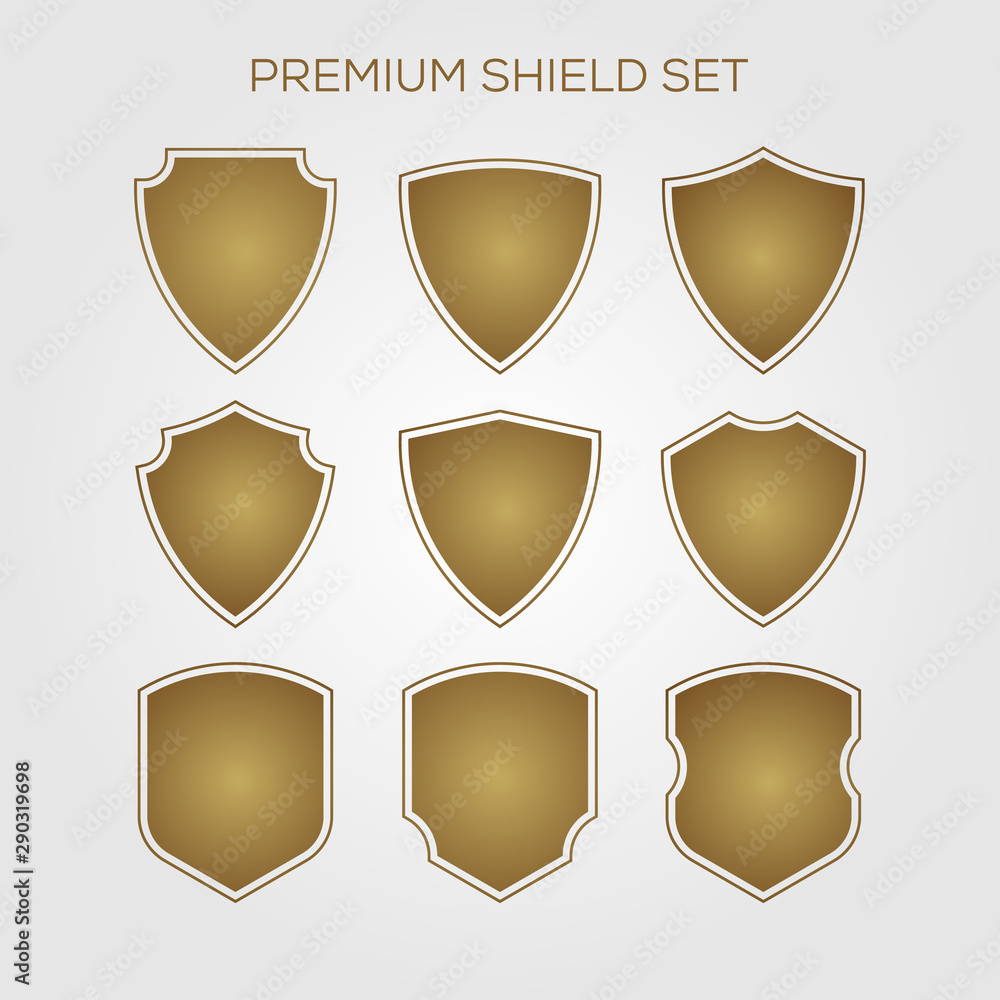 gold shield set geometric premium logo vector icon illustration