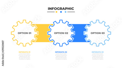 Business infographic template. Thin line design with cogs element and 3 options or steps. Vector illustration.