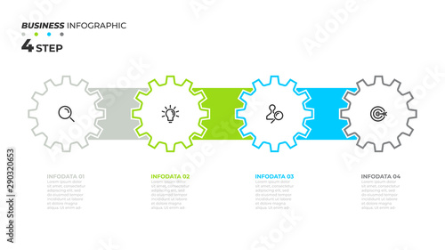 Business infographic template. Thin line design with cogs element and 4 options or steps. Vector illustration.
