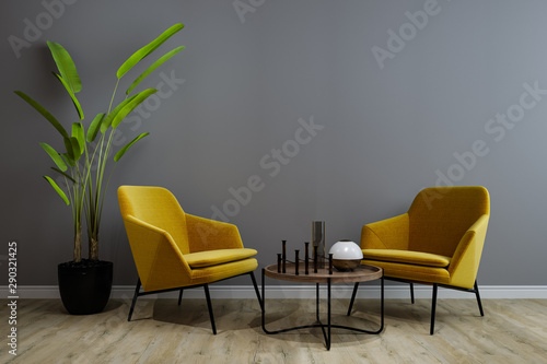 Decorative background for home  office and hotel. Modern interior design living room room texture wall background and plants. 3D rendering