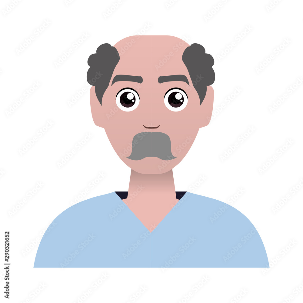 old man bald with mustache avatar character vector illustration
