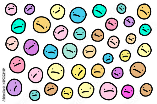 Sad depression hand drawn vector illustration smiles in cartoon comic style