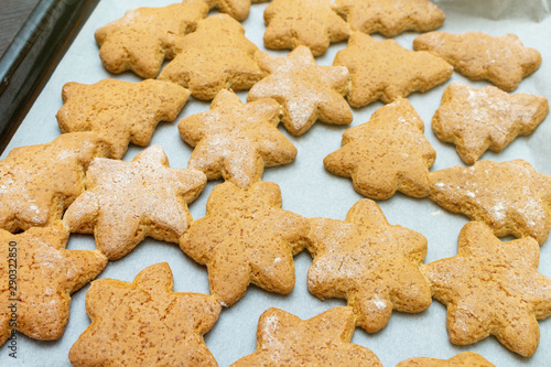 Christmas New Year traditional homemade cookies biscuit stars and spruce shape preparation process