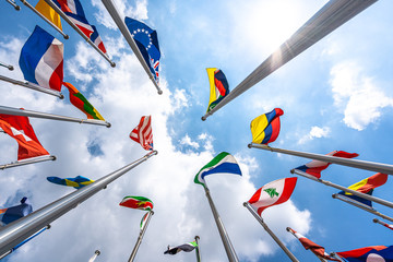 flags  with blue sky