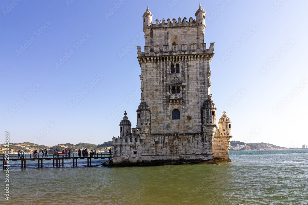 Belem tower architecture sea view, Lisbon landmark, Portugal