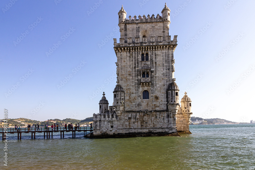 Belem tower architecture sea view, Lisbon landmark, Portugal