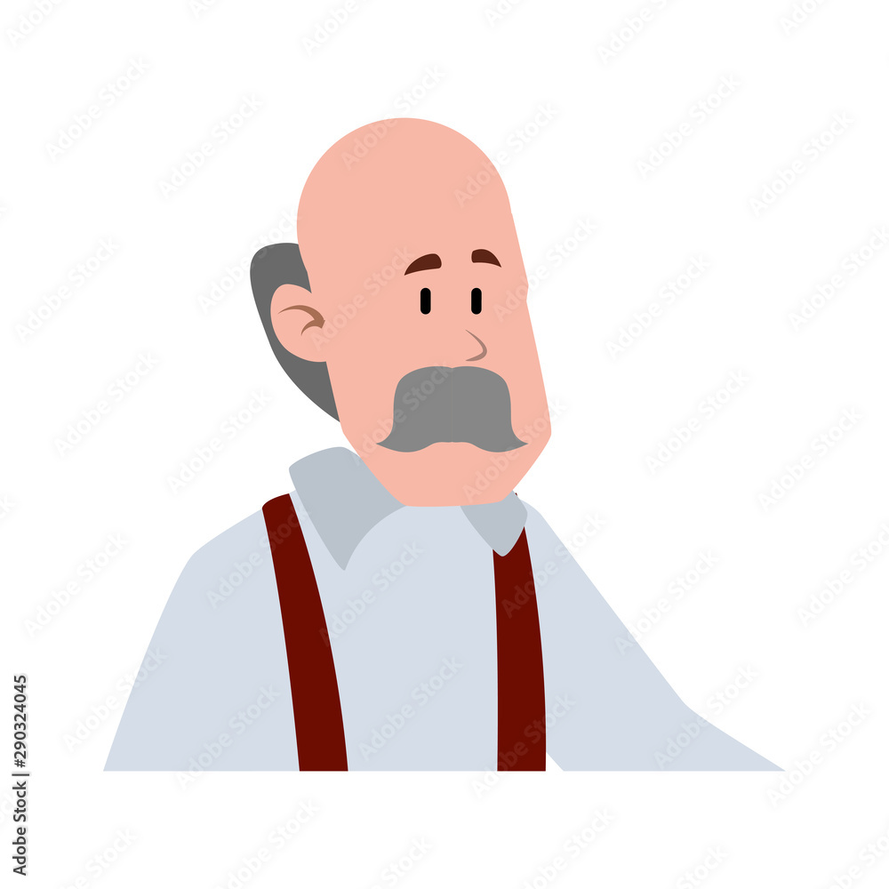 old man bald with mustache avatar character vector illustration